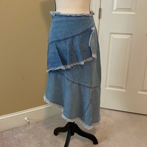 Asymmetric denim skirt. Size small. In excellent pre-loved condition.